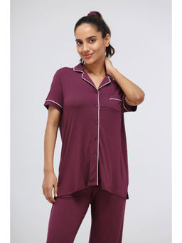 NeceSera - Wine Modal Piping Half Sleeve Top