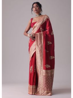 KALKI FASHION - Chilli Pepper Red Embellished Dola Silk Saree With Unstitched Blouse