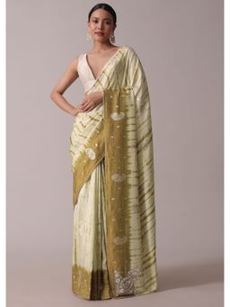 KALKI FASHION - Green Festive Shibori Dyed Dola Silk Saree With Unstitched Blouse