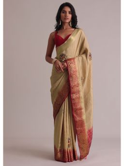 KALKI FASHION - Beige Resham Embroidered Saree With Unstitched Blouse