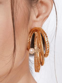Outhouse - Myriad Twisted Pearl Hoop Gold Earrings