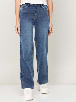 Xpose - Women Blue Comfort High-Rise Slip-In Wide Leg Jeans