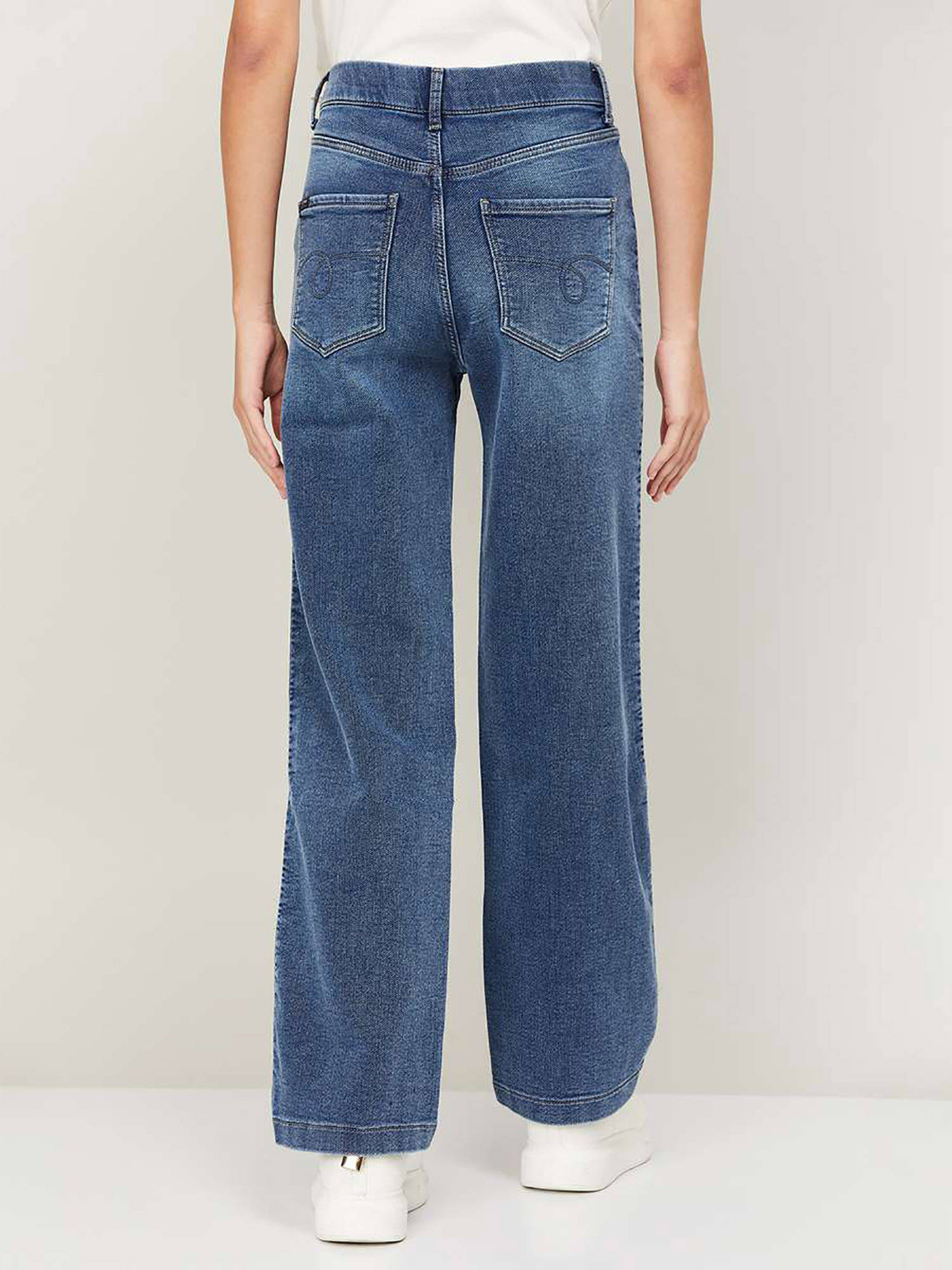 Buy Xpose Women Blue Comfort High-Rise Slip-In Wide Leg Jeans Online