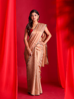 Beatitude - Beige Woven Banarasi Saree with Unstitched Blouse