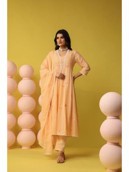 Scakhi - Pink Mulmul Embroidered and Handwork Anarkali Kurta with Pant and Dupatta