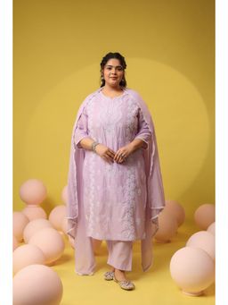 Scakhi - Lavender Cotton Mulmul Chikankari Embroidered Kurta with Pant and Dupatta