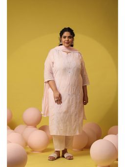 Scakhi - Pink Cotton Mulmul Chikankari Embroidered Kurta with Pant and Dupatta