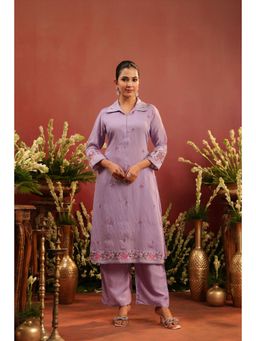 Scakhi - Lavender Mul Chanderi Embroidered Kurta and Pant