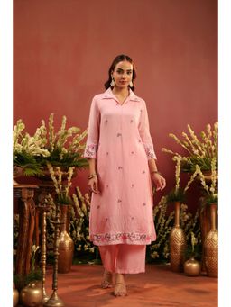 Scakhi - Pink Mul Chanderi Embroidered Kurta and Pant