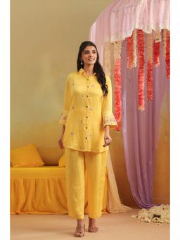 Scakhi - Yellow Mul Chanderi Embroidered Co-Ord Set