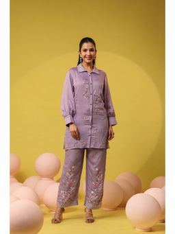 Scakhi - Lavender Mul Chanderi Embroidered Co-Ord Set