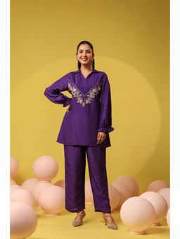 Scakhi - Embroidered Purple Russian Silk Co-Ord Set