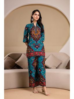 BERRYLICIOUS - Blue Ethnic Motif Printed Co-Ord Set