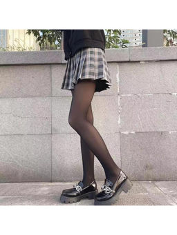 BRACHY - Black Full Footed Girls Winter Warm Fake Translucent Fleece Stockings