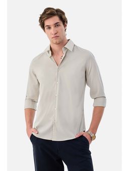 Snitch - Cream Solid Full Sleeves Slim Formal Luxe Shirt for Men