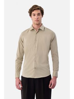 Snitch - Beige Solid Full Sleeves Slim Formal Luxe Shirt for Men