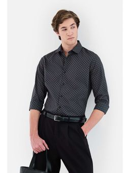 Snitch - Black Printed Full Sleeves Slim Formal Shirt for Men