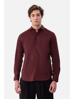 Snitch - Maroon Solid Full Sleeves Slim Formal Shirt for Men