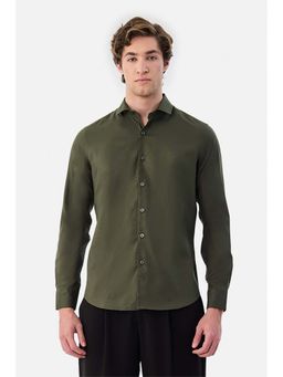Snitch - Olive Solid Full Sleeves Slim Formal Shirt for Men