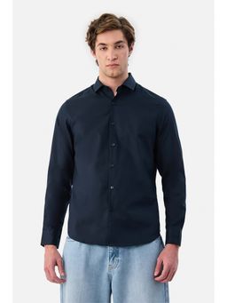Snitch - Navy Solid Full Sleeves Slim Shirt for Men