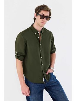 Snitch - Olive Solid Full Sleeves Regular Shirt for Men