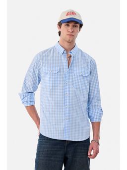 Snitch - Light Blue Gingham Full Sleeves Regular Casual Shirt for Men