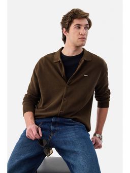 Snitch - Brown Textured Full Sleeves Regular Semi Formal Shirt for Men