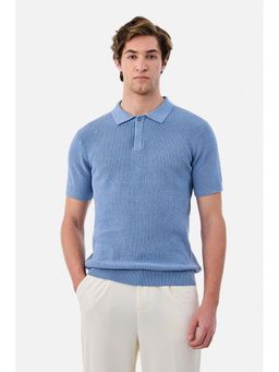 Snitch - Light Blue Textured Half Sleeves Regular Casual Polo T-shirt