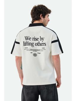 Snitch - Off White Graphic Half Sleeves Oversized Casual Polo T-shirt