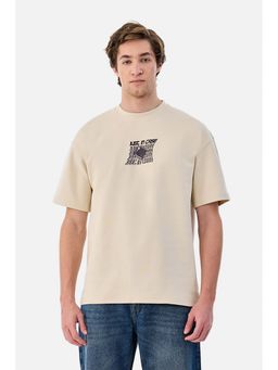 Snitch - Cream Graphic Half Sleeves Oversized Casual T-shirt for Men