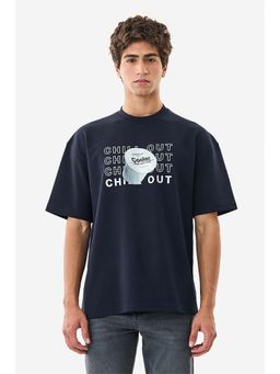 Snitch - Navy Blue Graphic Half Sleeves Oversized Casual T-shirt for Men