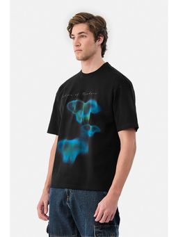 Snitch - Black Graphic Half Sleeves Oversized Casual T-shirt for Men