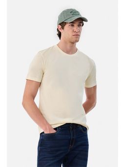 Snitch - Cream Solid Half Sleeves Regular Casual T-shirt for Men