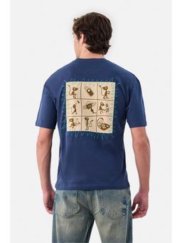 Snitch - Navy Blue Graphic Half Sleeves Oversized Casual T-shirt for Men