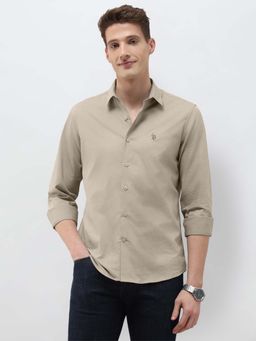 U.S. Polo Assn. Denim Co. - Men's Beige Micro Checked Regular Fit Shirt