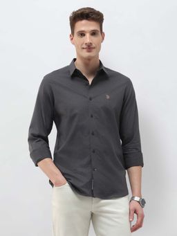 U.S. Polo Assn. Denim Co. - Men's Grey Micro Checked Regular Fit Shirt