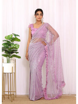 Label Kanupriya - Purple Shimmer Saree with Unstitched Blouse