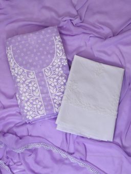 ADA - Hand Embroidered Lucknowi Chikankari Mauve/White Cotton Unstiched Dress Material