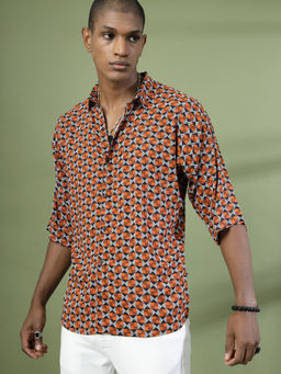 RIGO - Men Orange Oversized Printed Shirt