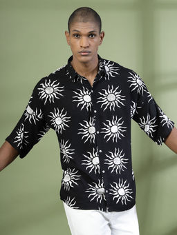 RIGO - Men Black Tropical Oversized Printed Shirt