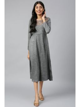 Aurelia - Grey Winter Dress with Zari Embroidery