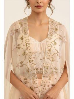 ORNAMAAS - Lotus Petal Embroidered Peach Cape Blouse