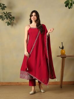 Mamicha - Crimson Red Nayantara Anarkali Suit Set