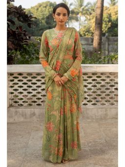Paulmi & Harsh - Alaia Green Pre Draped Saree with Stitched Blouse