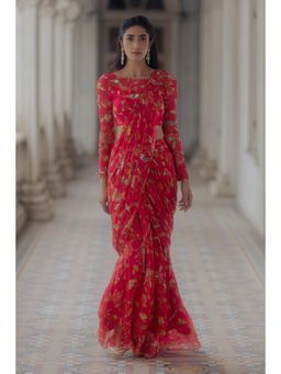 Paulmi & Harsh - Alaia Pink Pre Draped Saree with Stitched Blouse
