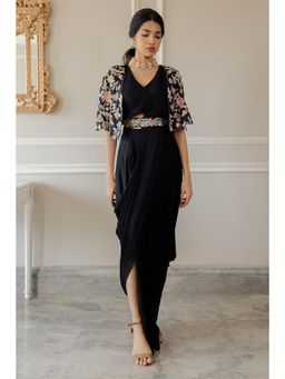 Paulmi & Harsh - Carmen Cape Pre Draped Saree with Stitched Blouse and Cape and Belt