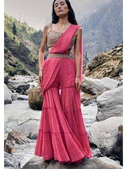 Paulmi & Harsh - Henri Sharara Pre Draped Saree with Stitched Blouse and Belt With Sharara