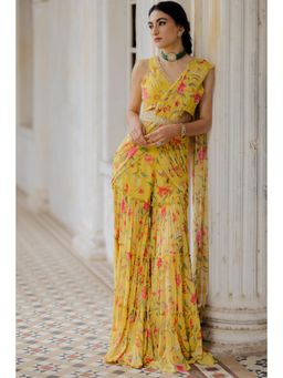 Paulmi & Harsh - Rabiya Pre Draped Saree with Stitched Blouse and Belt With Sharara