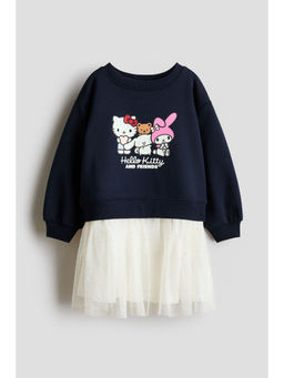 H&M - Girls Blue Printed Tulle-Skirt Sweatshirt Dress