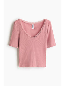 H&M - Women Pink Rib-Knit Top